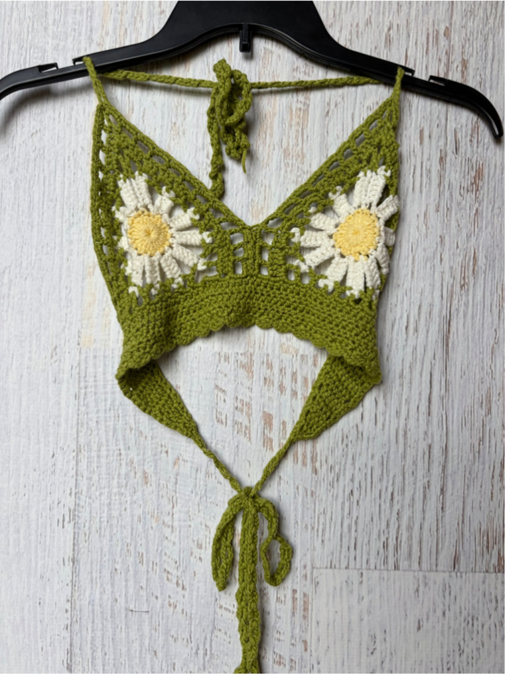 Women's Unbranded Crochet Daisy Crop Top and Shorts set Size S, Green and White - Picture 3 of 6